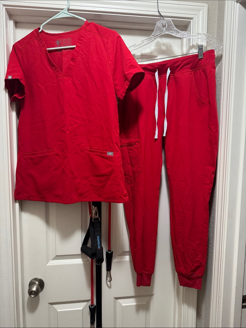FIGS Women's Bright Red V-Neck Scrub Top & Jogger Set